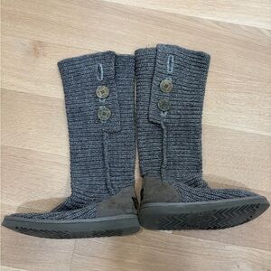 Gray Knit Button Boots